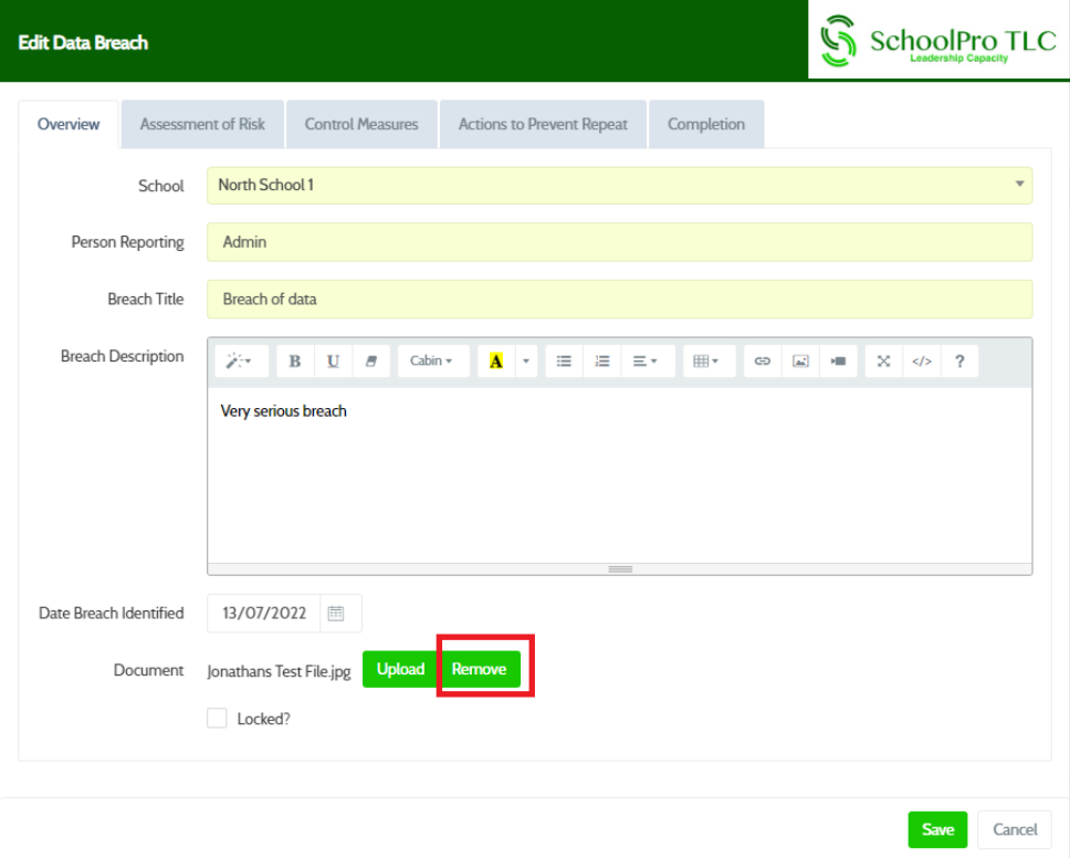 Delete Breach Attachment